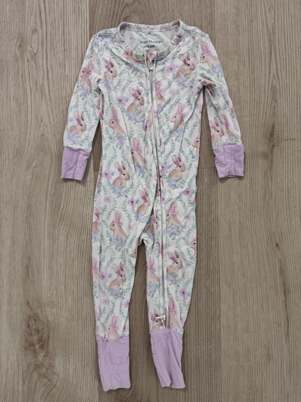 Posh Peanut Bamboo Bunny Print Zip-Front One-Piece for Kids